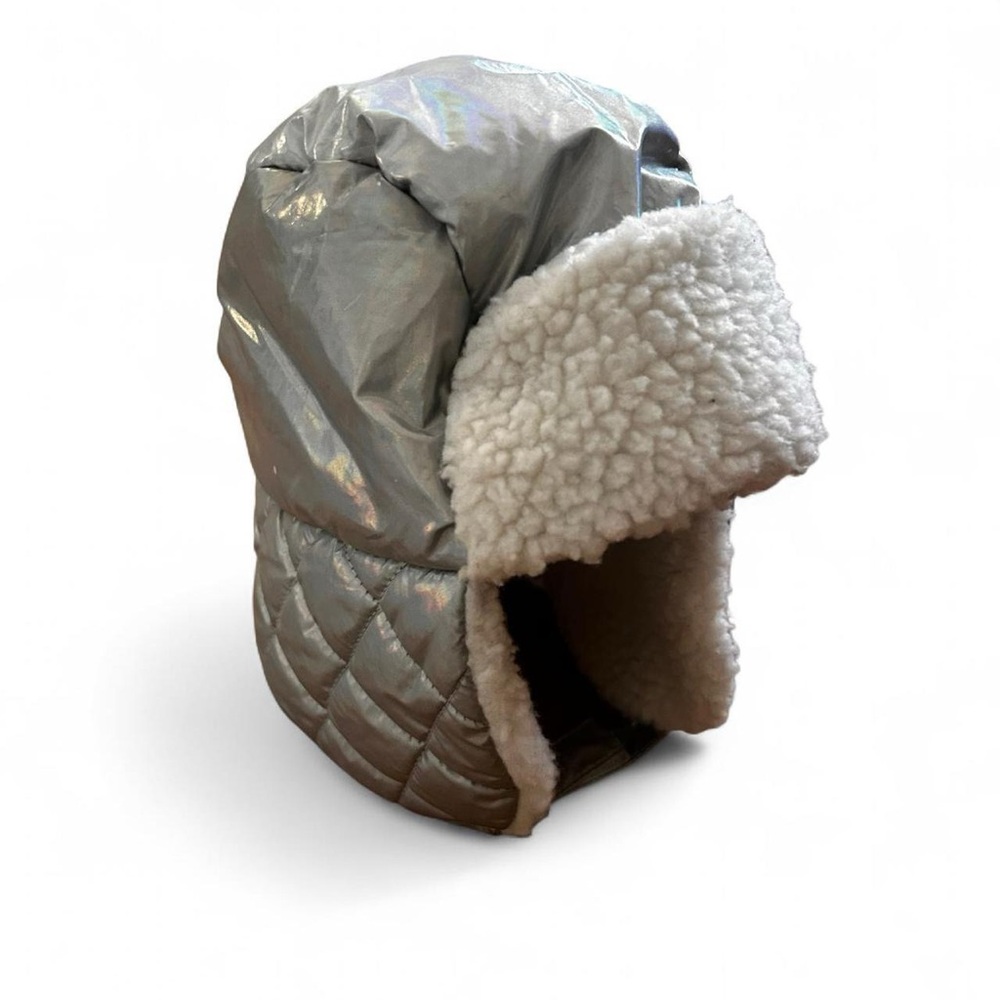 Swiss tech reflective Silver/white faux fur insulated winter/snow hat for kids